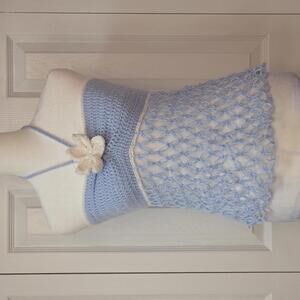 Blue Hand Crochet Flower Halter Top Size XXS - XS/S Y2K Fairy Mermaid Festival
